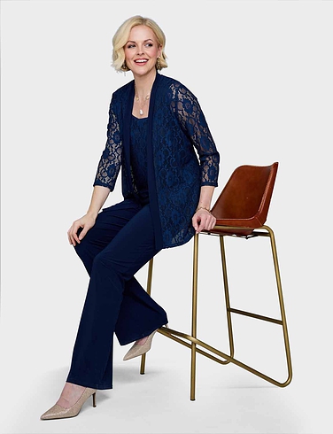 Three Piece Lace Trim Trouser Set - LO031